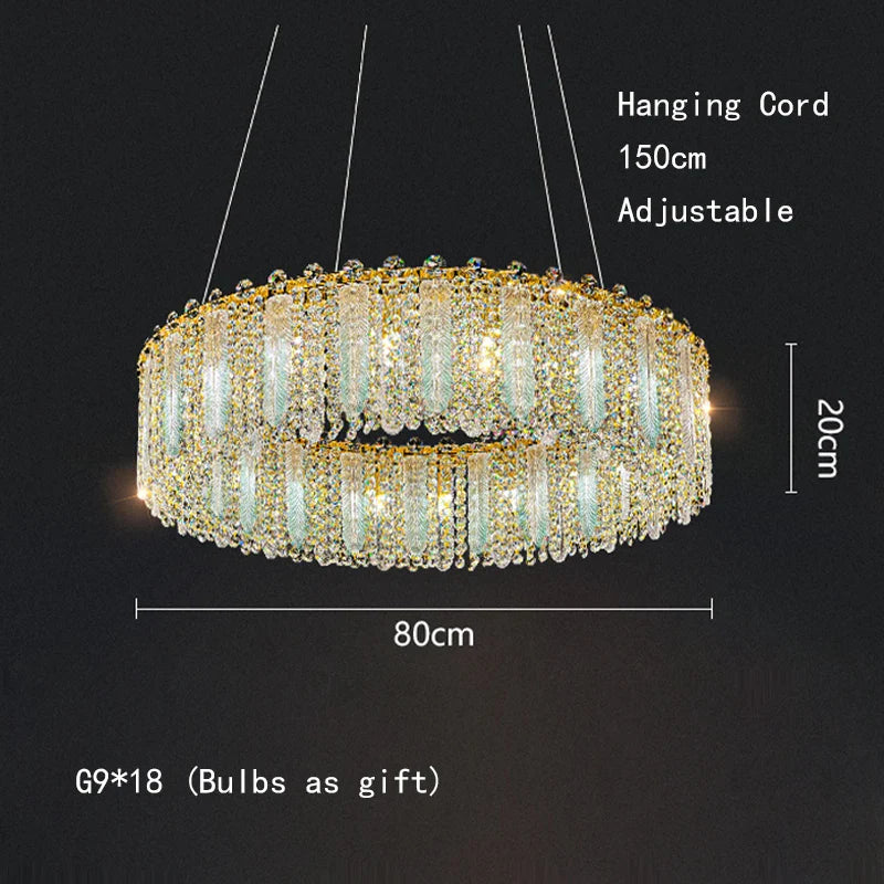 Afralia™ Gold Feather Crystal Tassel Chandelier & Ceiling Light Fixture