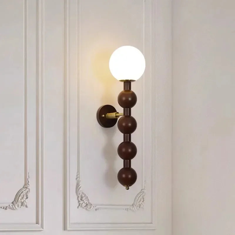 Afralia™ Wood Glass Ball Wall Sconce: Long LED Fixture for Living Room, Bedroom, Hotel