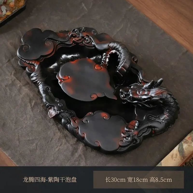 Afralia™ Purple Pottery Kung Fu Tea Tray - Chinese Retro Style Tea Brewing Table