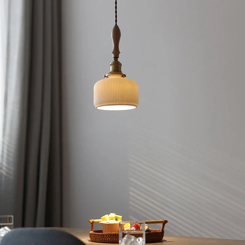 Afralia™ Copper LED Pendant Light with Ceramic Lampshade for Home Decor