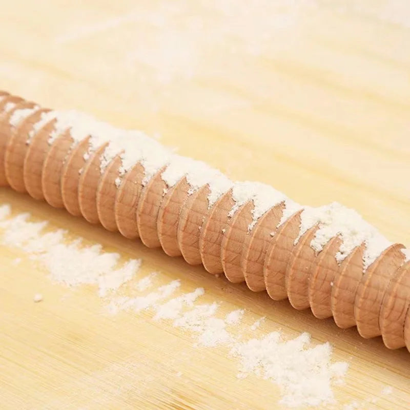 Afralia™ Wooden Threaded Embossing Rolling Pin for Kitchen Baking & Pastry Decor