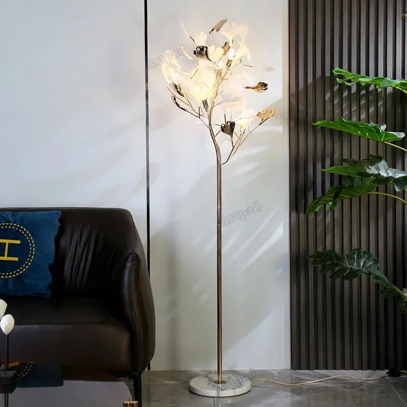 Nordic Sofa Modern Tall Floor Lamp Art Decoration Home Bedroom Decor Ginkgo Leaf Standing Lamp by Afralia™