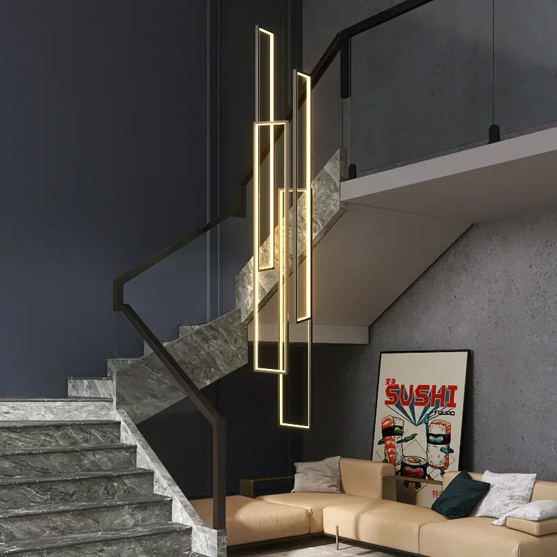 Afralia™ LED Rectangle Staircase Chandeliers Pendant Lighting Modern Living Room Decor