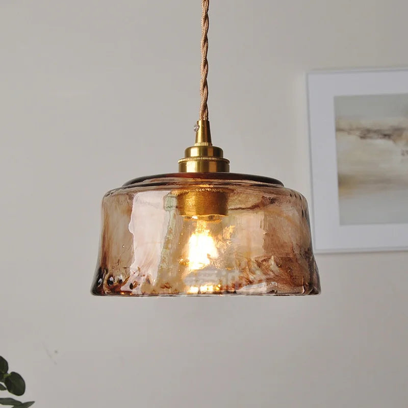 Afralia™ Amber Glass LED Pendant Lamp with Adjustable Wire for Dining Room and Kitchen