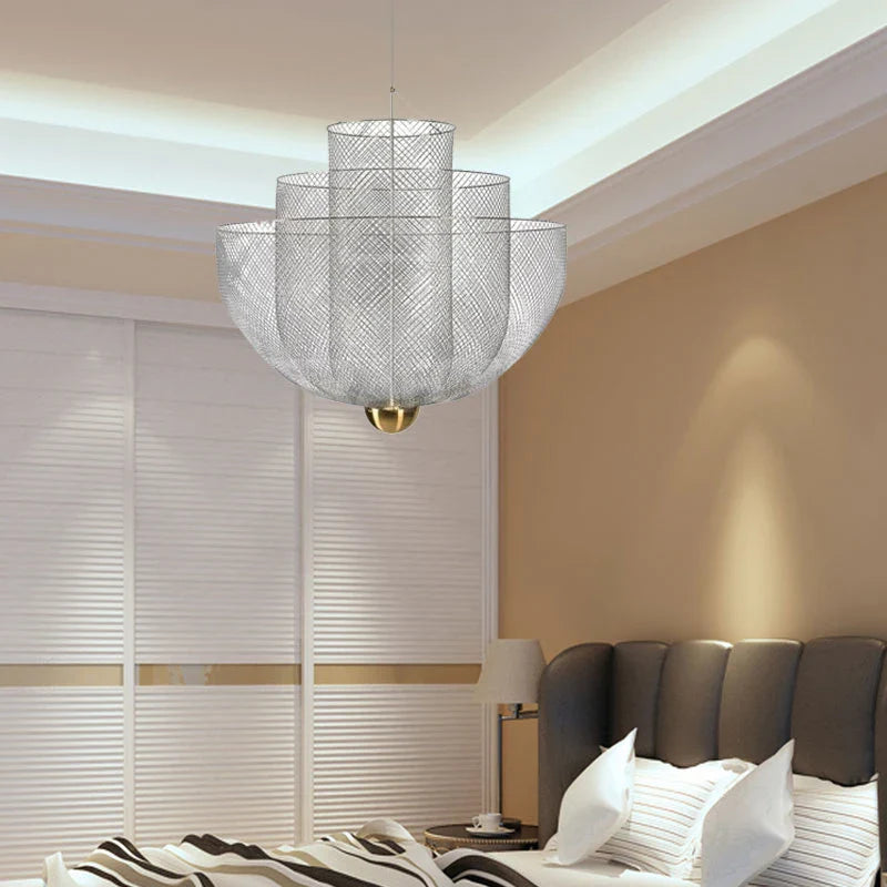 Afralia™ Mesh Chandelier: Silver Metal Grid Lamparas for Fashionable Home Decor