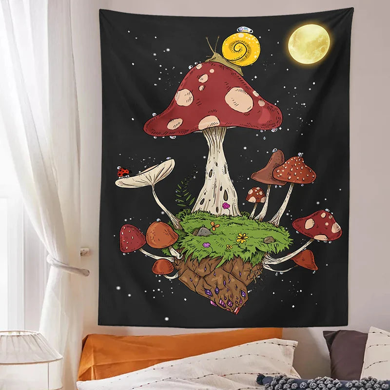 Moon Snail Tapestry Night Sky Wall Hanging by Afralia™ - Bohemian Home Decor