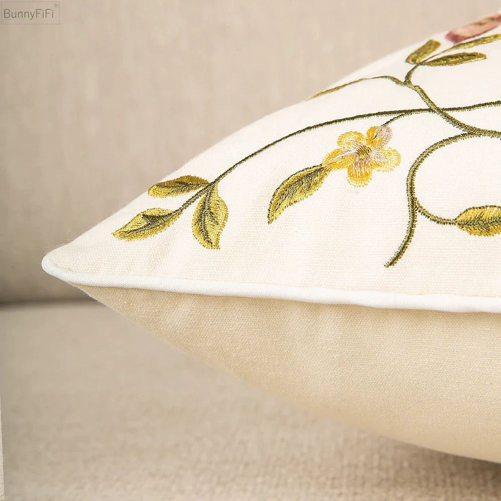 Afralia™ Floral Country Cushion Cover 45x45cm - Cotton Embroidery Square Pillow Cover