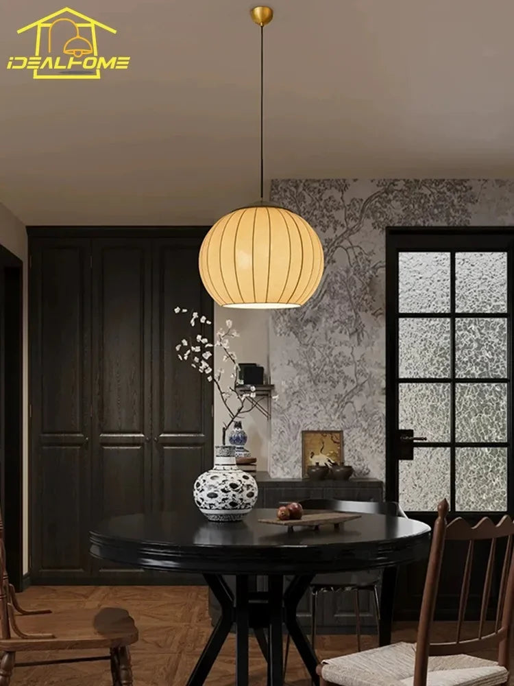 Afralia™ Zen Art Decorative LED Hanging Lamp in Ash Wood and Copper