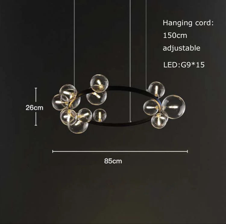 Afralia™ Black Postmodern Bubble Glass Chandelier with Multi Clear Balls