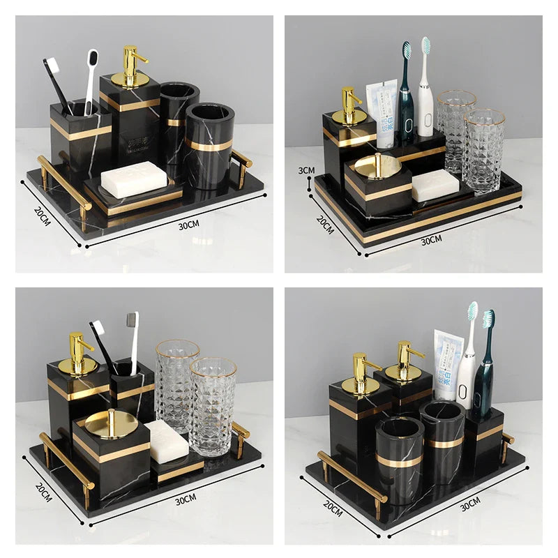 Afralia™ Nero Marquina Marble Bathroom Set - Golden Luxury Bathroom Accessories