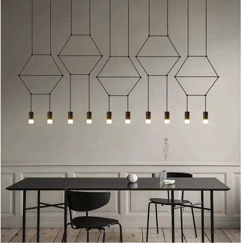 Afralia™ Nordic Personality LED Chandelier: Black Long Fixture for Dining Room, Lobby, Loft Home