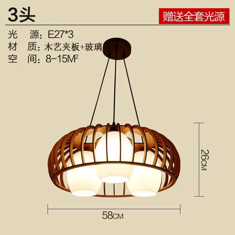 Afralia™ Wooden Art Glass Pendant Lights for Classical Tea House Private Room