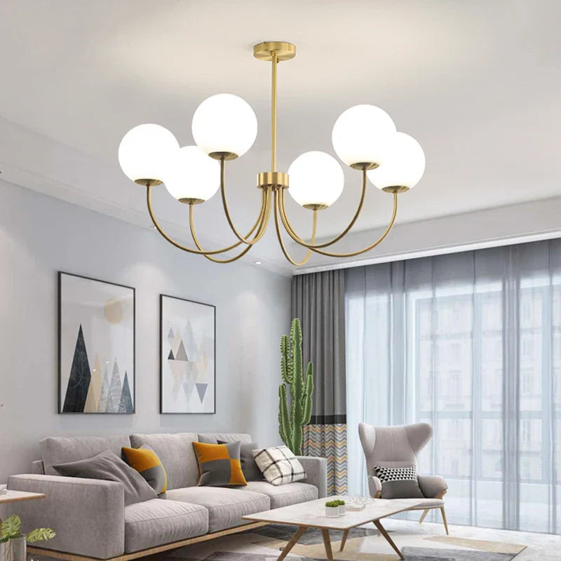 Afralia™ Modern White Glass Chandelier Living Room Bedroom Dining Lamp Gold Black Metal