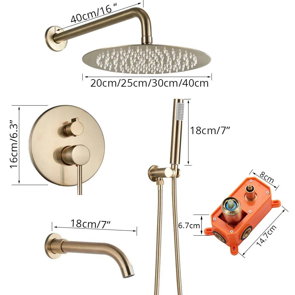 Afralia™ Gold Shower Faucet with Rainfall Head and Hand Sprayer - Wall Mount Mixer Set