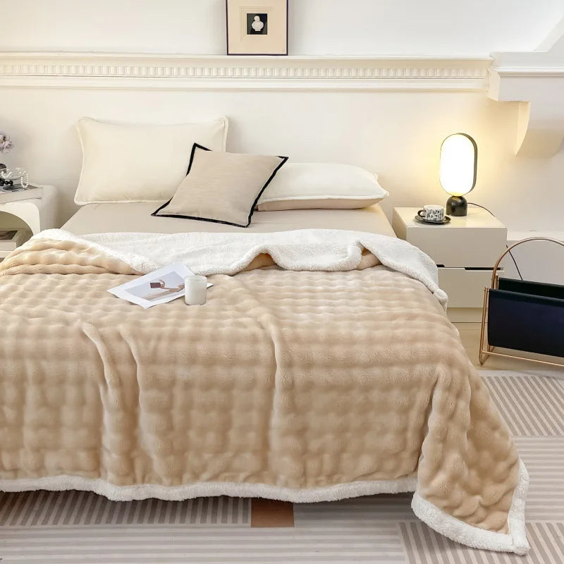 Afralia™ Nordic Double Layer Lamb Fleece Blanket; Soft & Colorful All-Season Office Nap Quilt