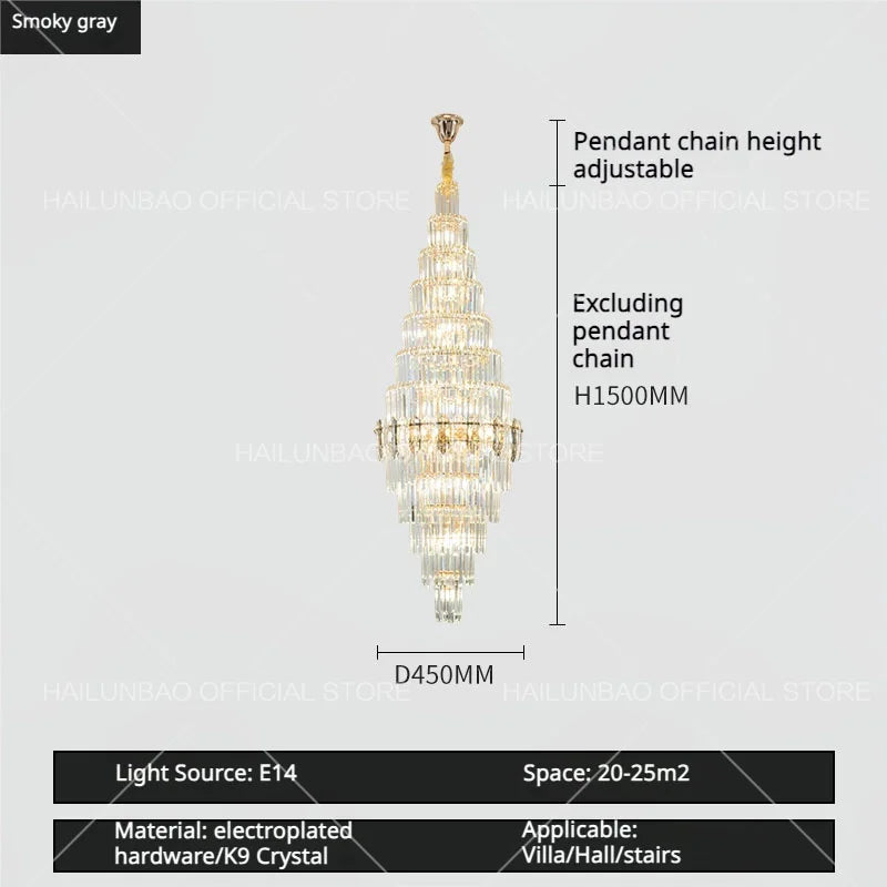 Afralia™ Hollow Spiral Staircase Chandelier | Modern Long Crystal Light for Villa Livingroom