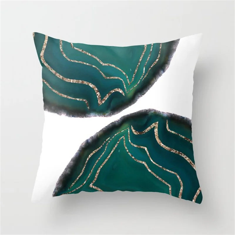 Afralia™ Teal Blue Geometric Pillow Cases with Plant Print Deer Animal Design