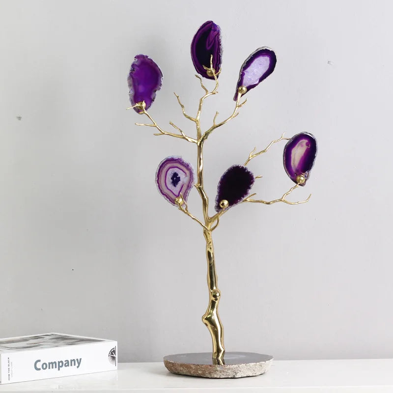 Afralia™ Golden Agate Tree Metal Decor Home Figurine Art Piece