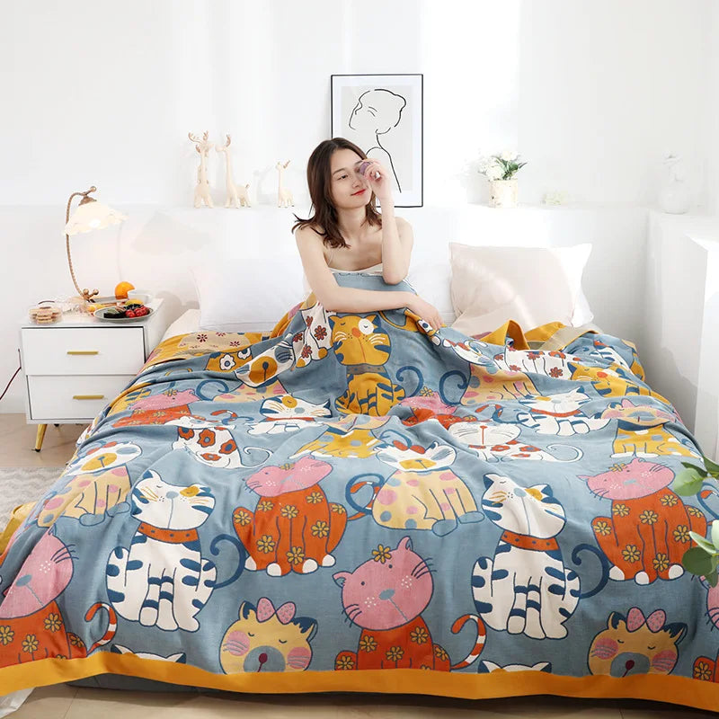 Afralia™ Cartoon Boho Bedspread - 100% Soft Cotton Double-Sided Woven Blanket