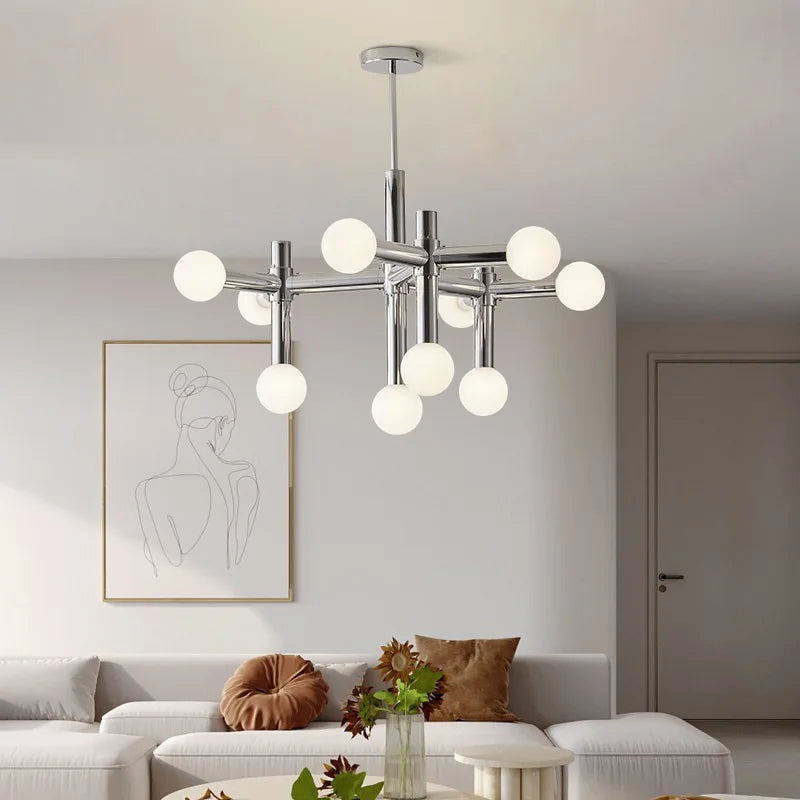 Afralia™ Modern LED Bauhaus Chandelier Chrome Finish for Living Room Bedroom Decor