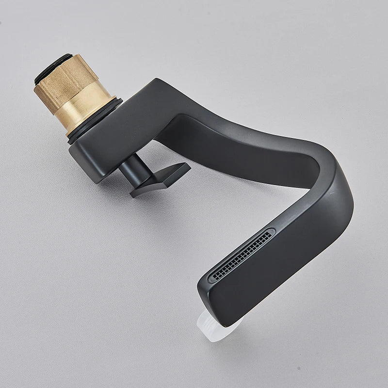 Afralia™ Black Waterfall Bathroom Basin Faucet Cold Hot Mixer Deck-mounted Simple Design