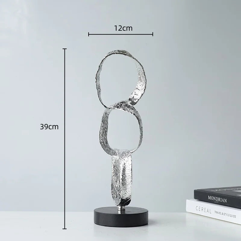 Afralia™ Metal Geometric Circle Ornament Silver Hoop Irregular Sculpture Home Decor