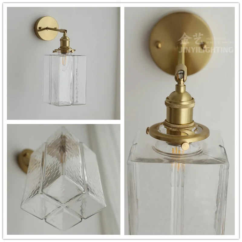 Afralia™ Copper Glass LED Mirror Light for Bedroom Living Room Wall Sconce