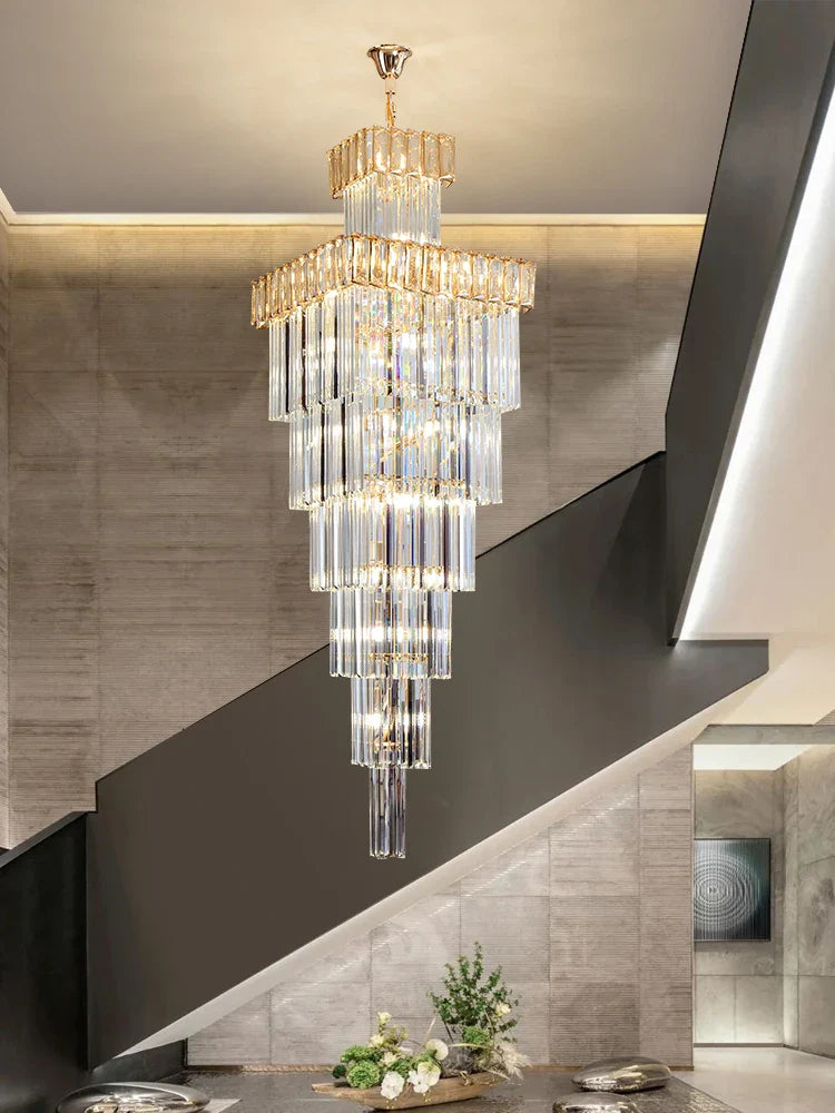 Afralia™ Crystal Chandelier: Luxury Spiral Staircase Pendant Light for Duplex Hollow Loft