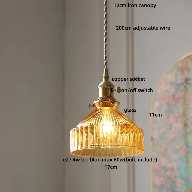 Afralia™ Amber Glass LED Pendant Light Fixture Modern Home Lighting Plafond Lamp