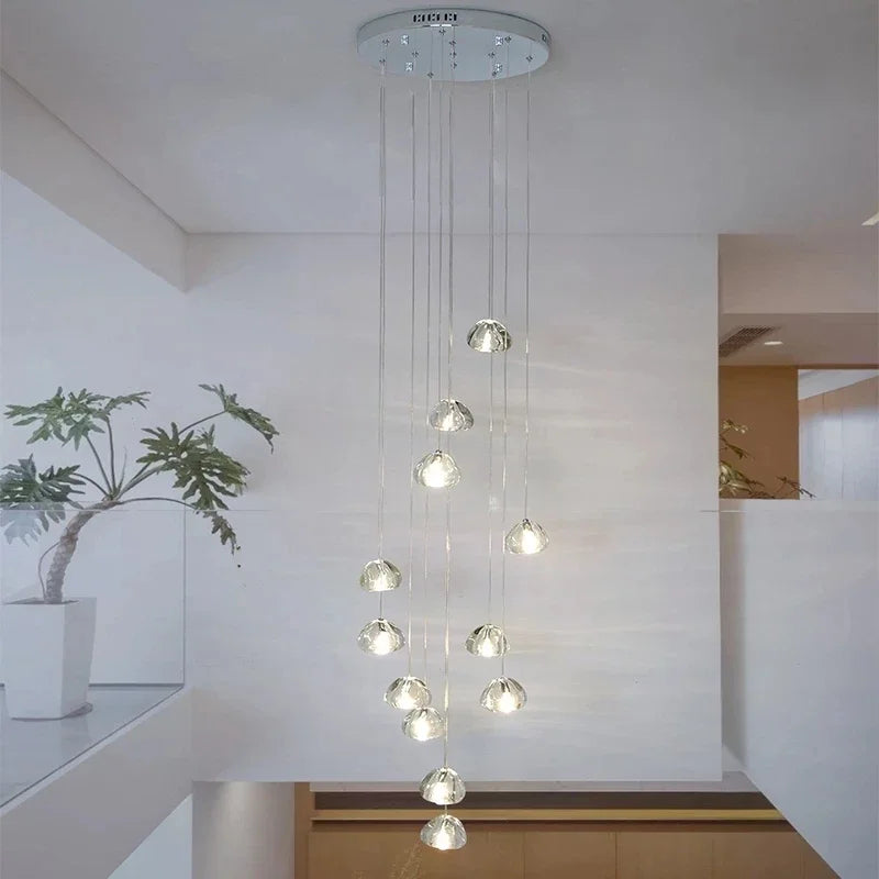 Afralia™ Crystal Water Droplet Chandelier: Modern LED Staircase Pendant Light - Luxury Ball Hanging Lamp