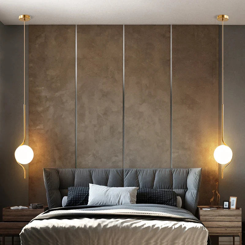 Afralia™ Milky White Glass Ball Pendant Lamp with LED E27 Bulb for Bedroom, Creative Sconces