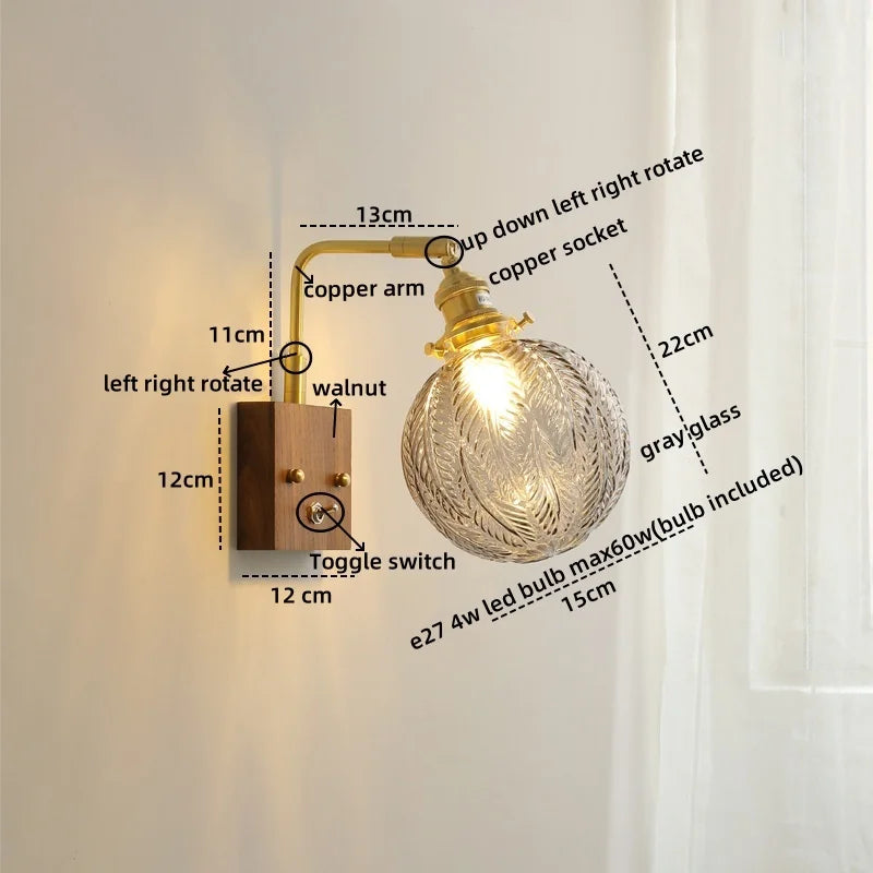 Afralia™ Clear Glass LED Wall Sconce Walnut Copper Modern Stair Light Fixtures