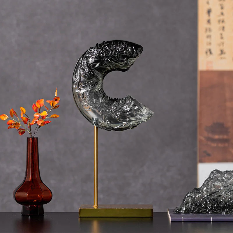 Afralia™ Crescent Moon Resin Relief Ornament Gradient Jade Pendant