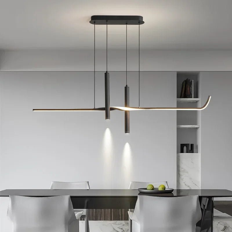 Afralia™ Linear LED Pendant Chandelier with Adjustable Spotlights