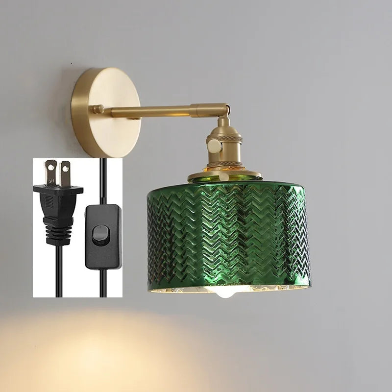 Afralia™ Green Glass LED Wall Light with Pull Chain Switch - Modern Nordic Design
