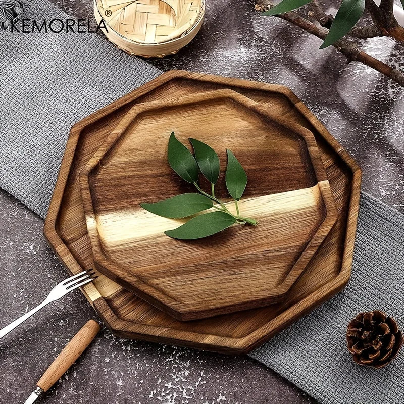 Afralia™ Creative Acacia Wood Plate - Versatile Rectangle Octagonal Tray