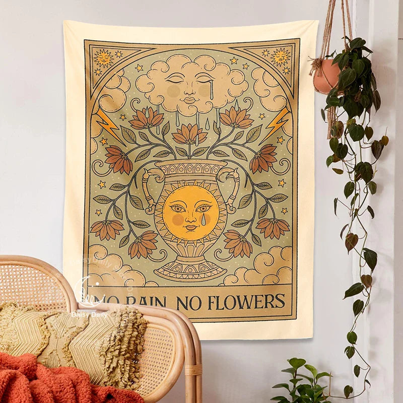 Afralia™ Sunflower Tapestry No Rain No Flowers Tarot Psychedelic Vase Wall Hanging