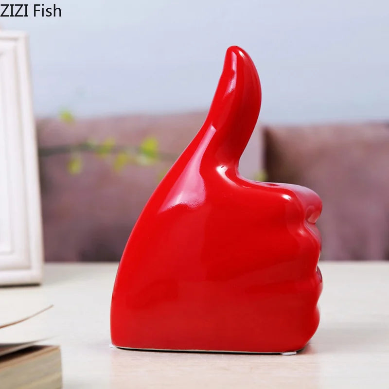 Afralia™ Red Porcelain Thumb Statue with Minimalist Design for Modern Home Decor