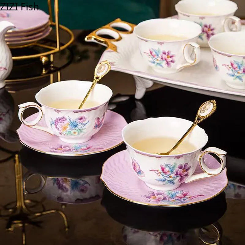 Afralia™ Flowers Pattern Coffee Mug Set for Elegant Dining Table Décor