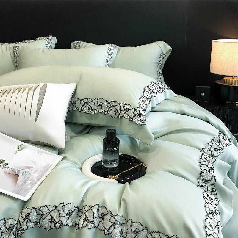 Afralia™ Silky Eucalyptus Fiber Bedding Set with Wide Lace Edge