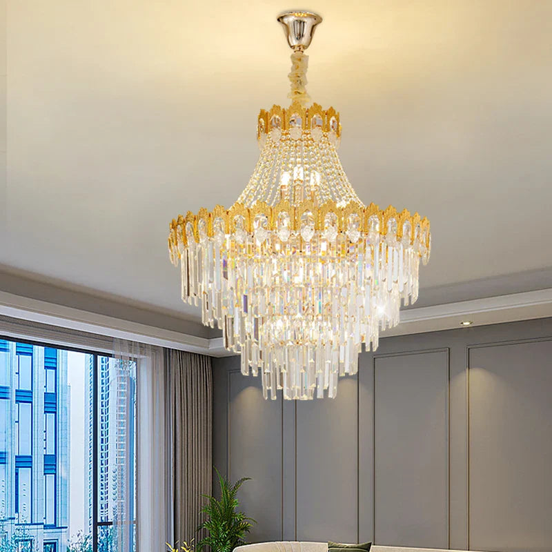 Afralia™ Hollow Crystal Chandelier: High Post Modern Luxury for Duplex Living Room