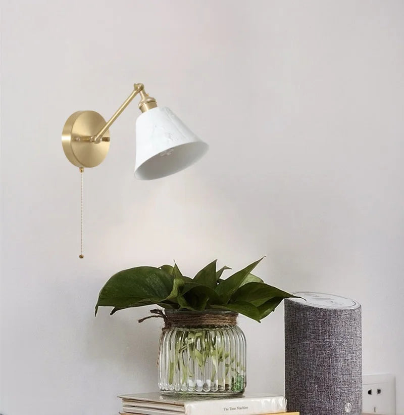 Afralia™ White Ceramic LED Wall Sconce - Nordic Copper Minimalist Sconce Light for Home Decor
