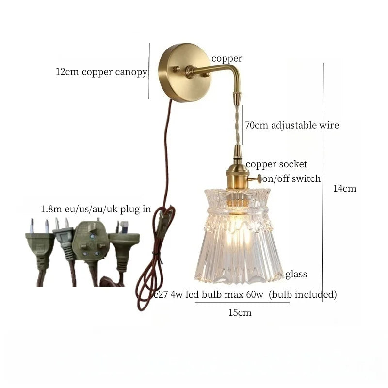 Afralia™ Brass Glass LED Wall Sconce Light for Living Room, Bedroom, Bathroom