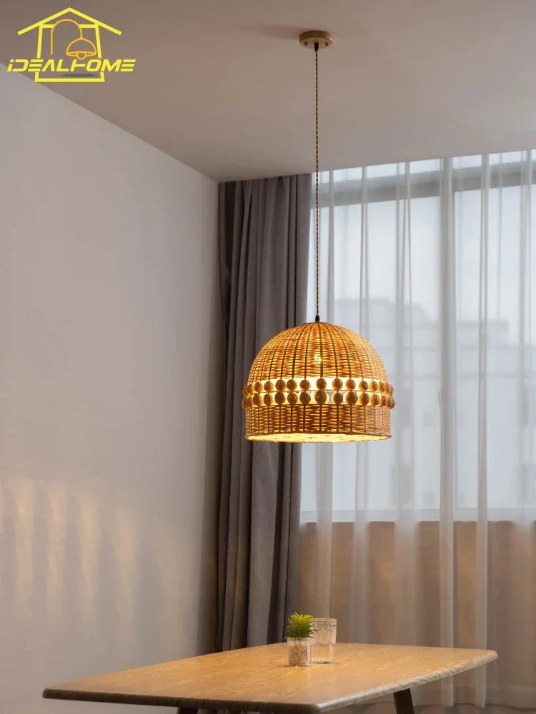 Afralia™ Modern Bamboo Weave Pendant Lights LED E27 for Zen Art Decor in Restaurant & Bedroom