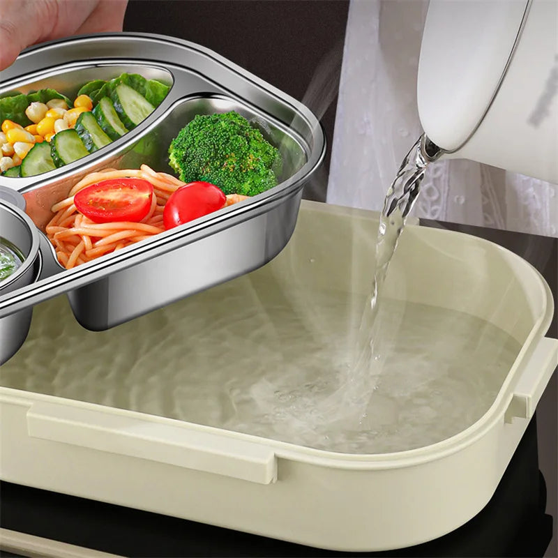 Afralia™ Stainless Steel Insulated Lunch Box with Compartments and Microwave-safe Food Container