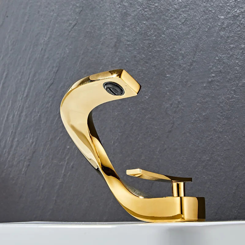 Afralia™ Gold Bathroom Faucet | Deck Mounted Sink Tap | Hot and Cold Basin Mixer