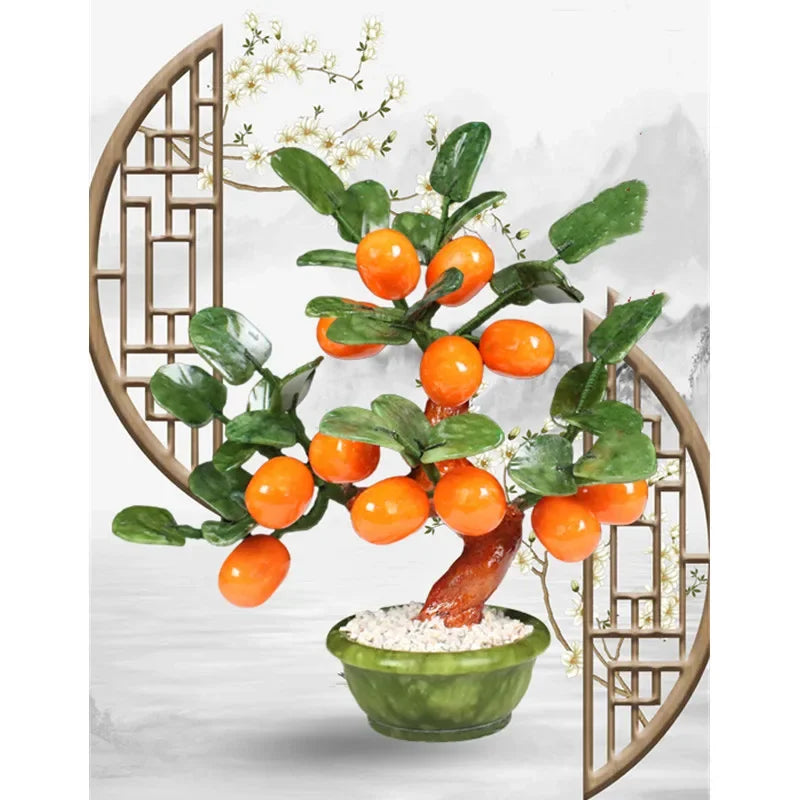 Afralia™ Jade Kumquat Tangerine Tree Bonsai: Handmade Chinese Decor Ornaments