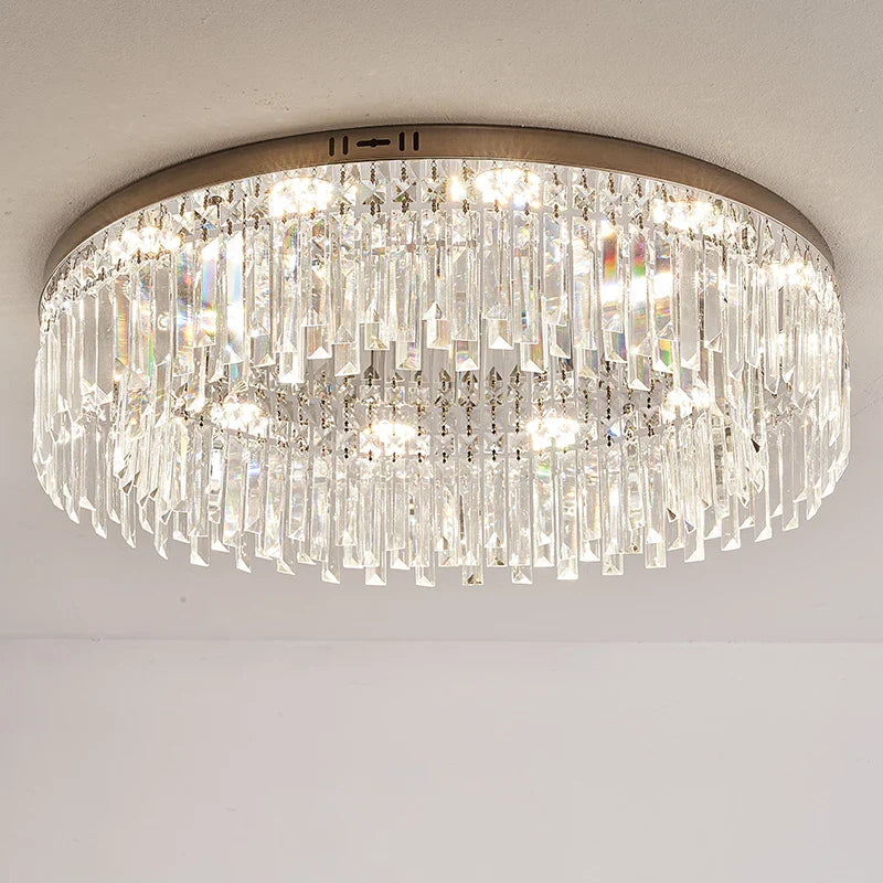 Afralia™ Luxury Crystal Round Black Gold Ceiling Chandelier for Bedroom Living Room Lighting