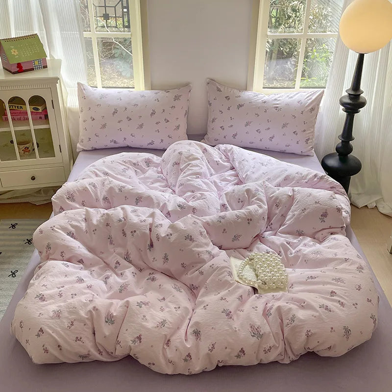 Afralia™ Cotton Flower Print Bedding Set - Romantic High-Density Comforter for Adults