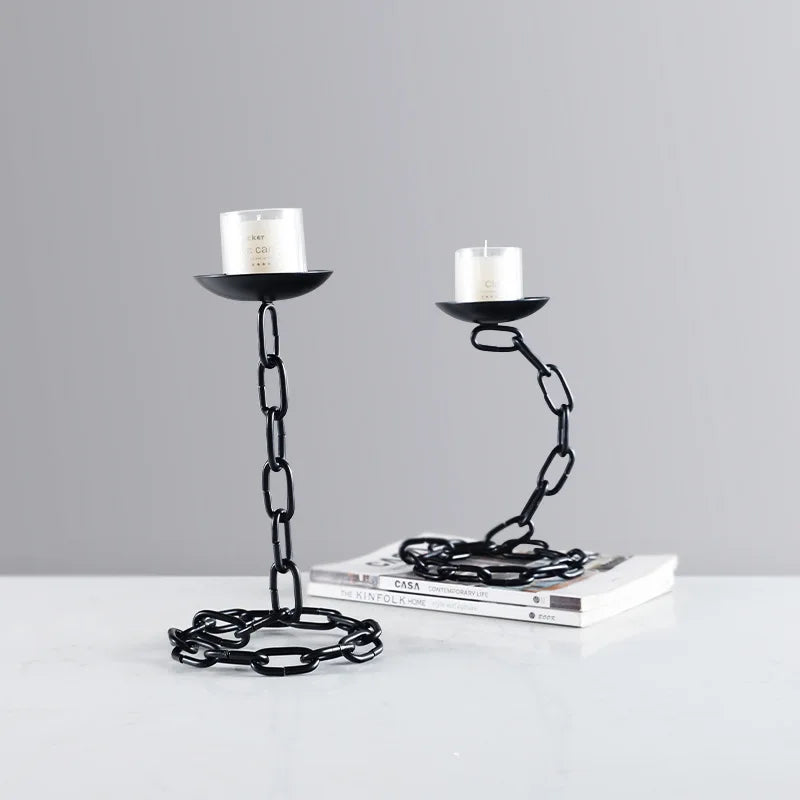 Afralia™ Vintage Chain Candlestick Holder for Home Decor - Metal Candle Holder